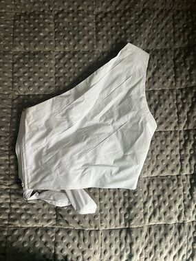 100% Cotton White One-Shoulder Corset Top